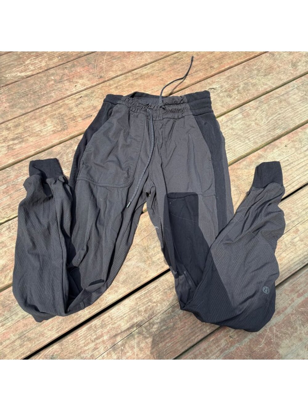 Lululemon Black Jogger Pants With Drawstring Waist & Ribbed Cuffs (Size 4)